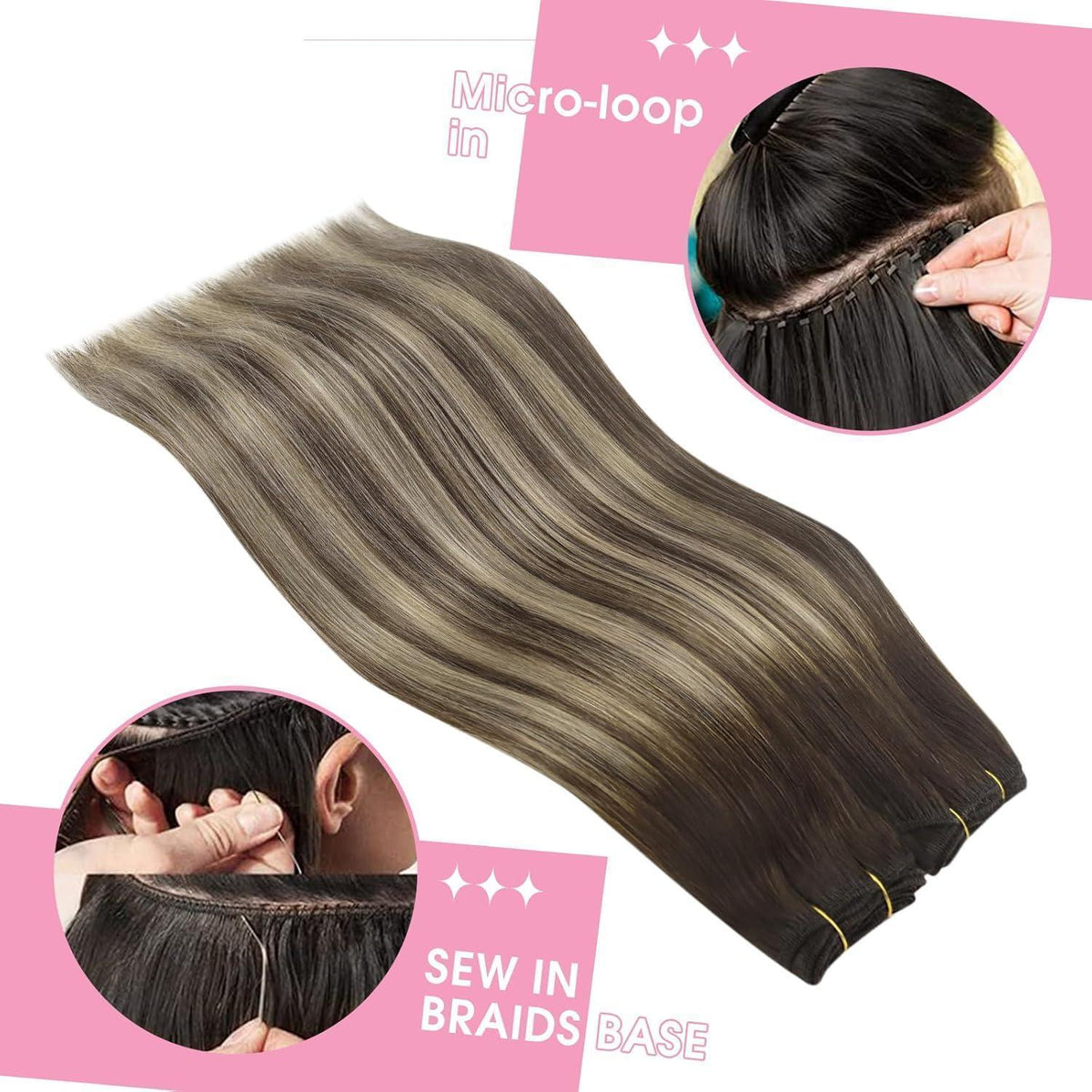 Echthaar Tressen Ombre Braun Aschblond 50cm Remy