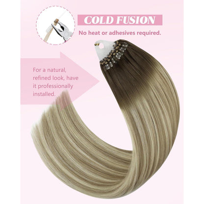 Echthaar Microring Extensions Braun Balayage Blond 60cm