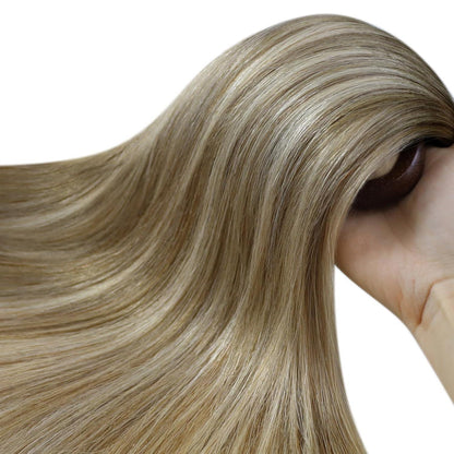 Echthaar Microring Extensions Braun Balayage Blond 60cm