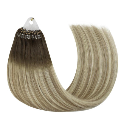 Echthaar Microring Extensions Braun Balayage Blond 60cm