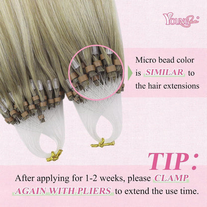 Echthaar Microring Extensions Ombre Aschblond 45cm