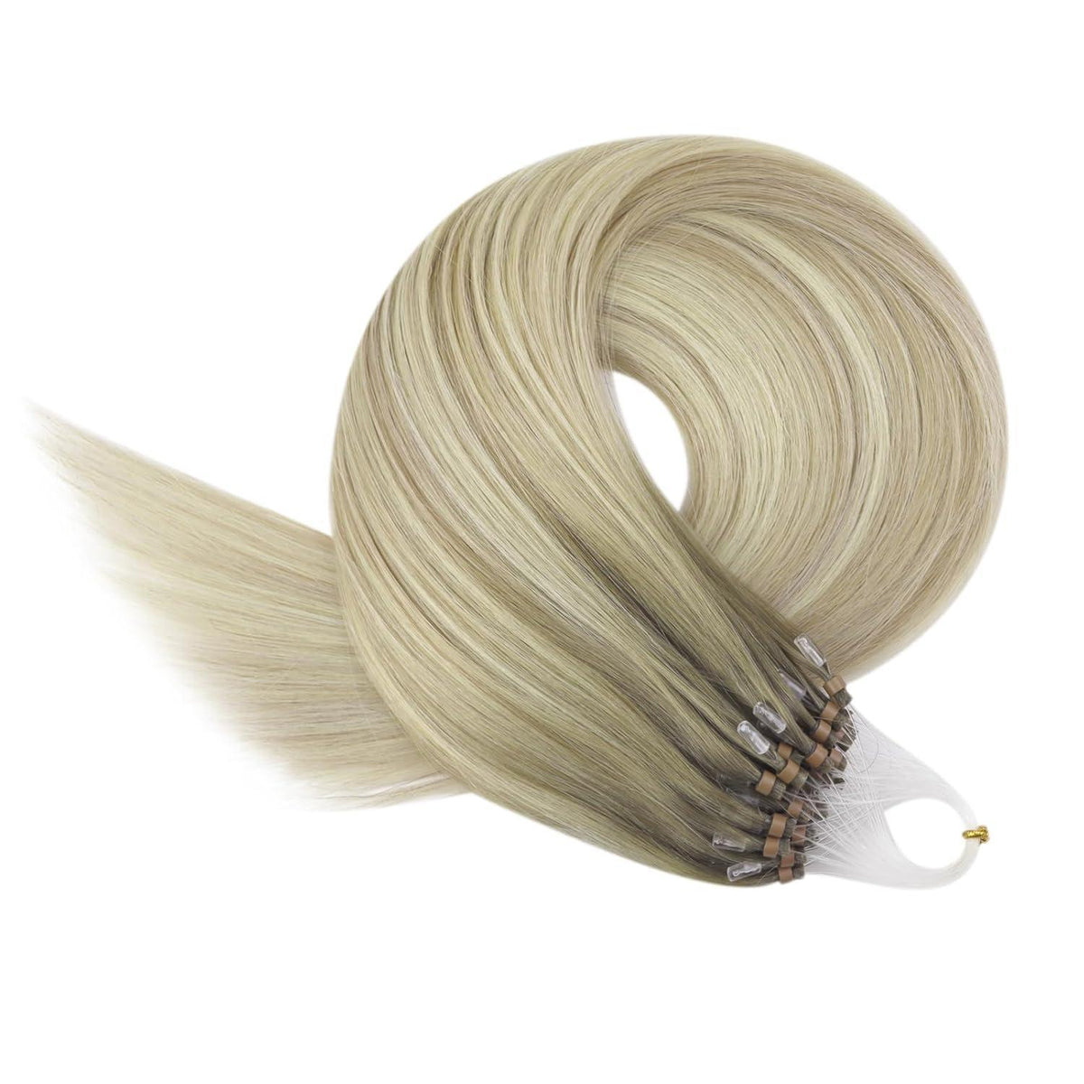 Echthaar Microring Extensions Ombre Aschblond 45cm