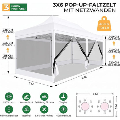 Faltpavillon 3x6m – Wasserdicht, Stabil & Mit Seitenwänden