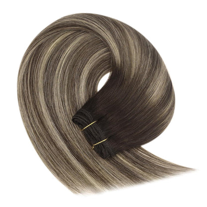 Echthaar Tressen Ombre Braun Aschblond 35cm Remy Weft