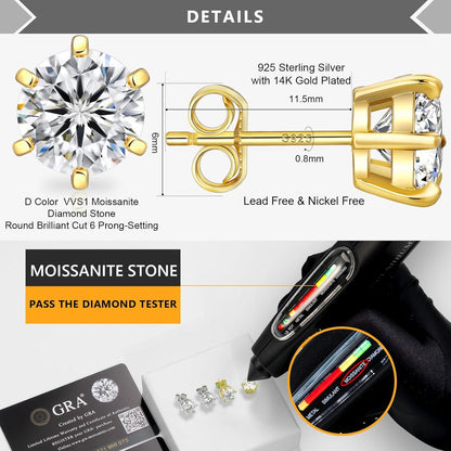 Moderne KRKC&CO Moissanite Ohrringe Damen Silber 925 VVS1 Diamant 14K