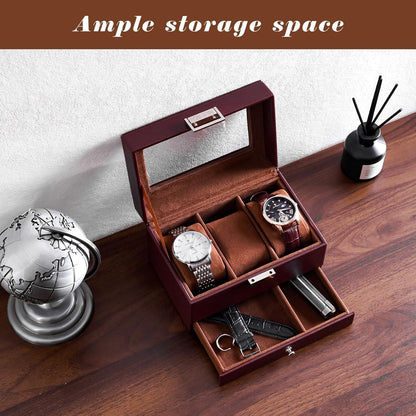 Uhrenbox mit 3 Fächern und Glasdeckel, Espresso