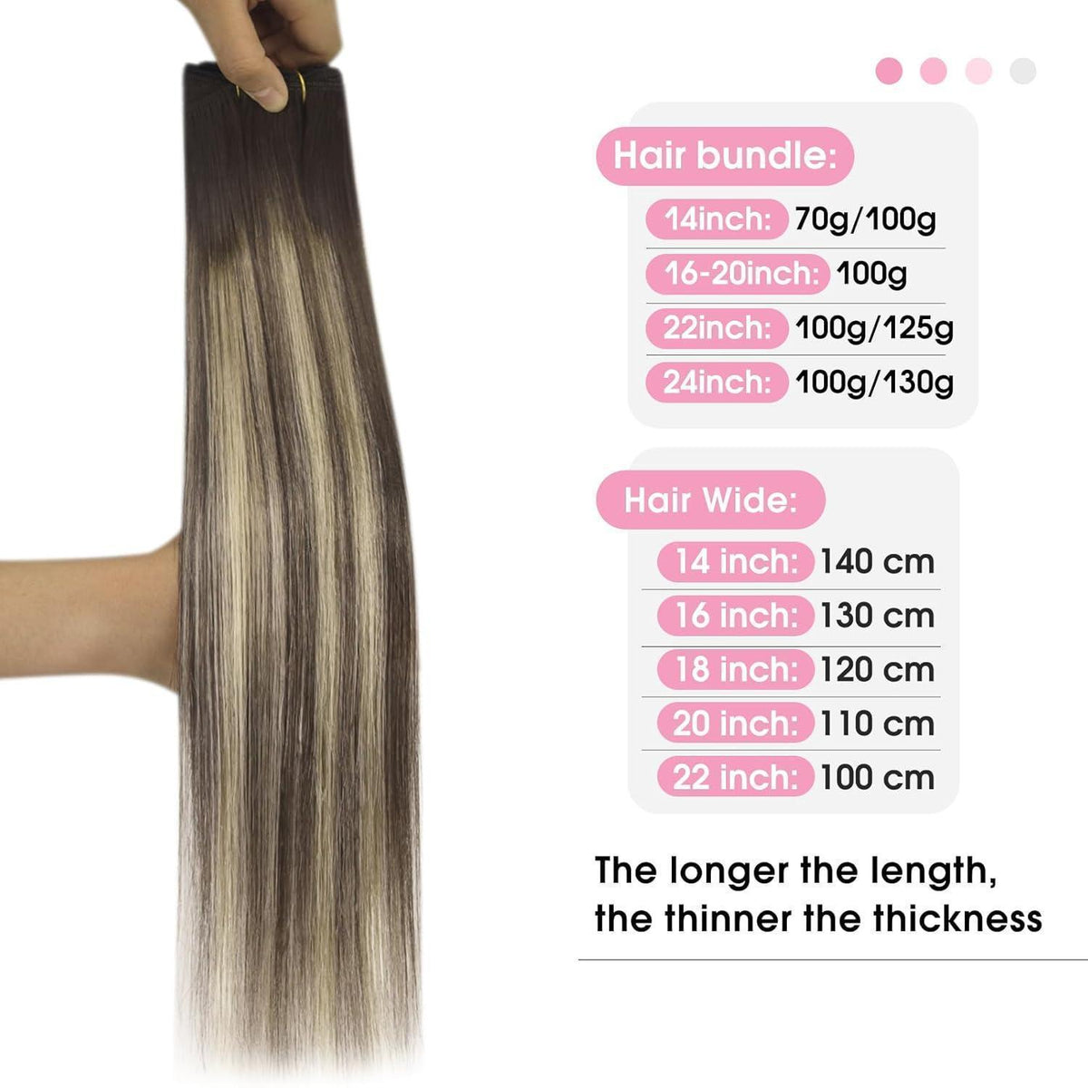 Echthaar Tressen Ombre Braun Aschblond 45cm Weft Extensions