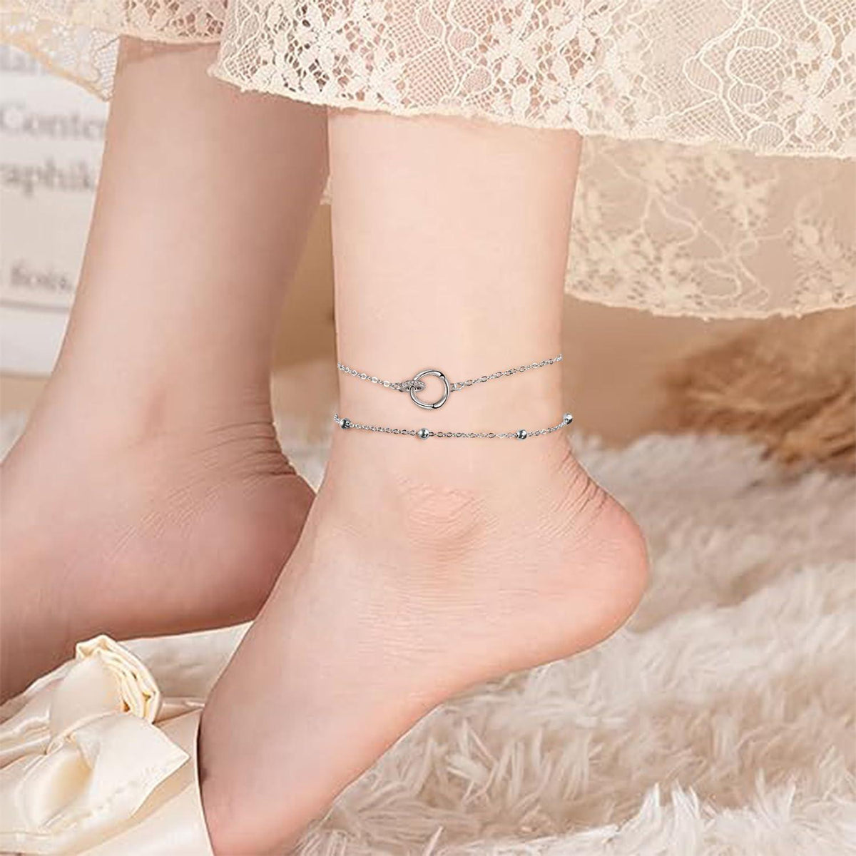 Fußkettchen Silber 925 Damen Sommer Strand Schmuck Geschenk verstellbare 22+4cm