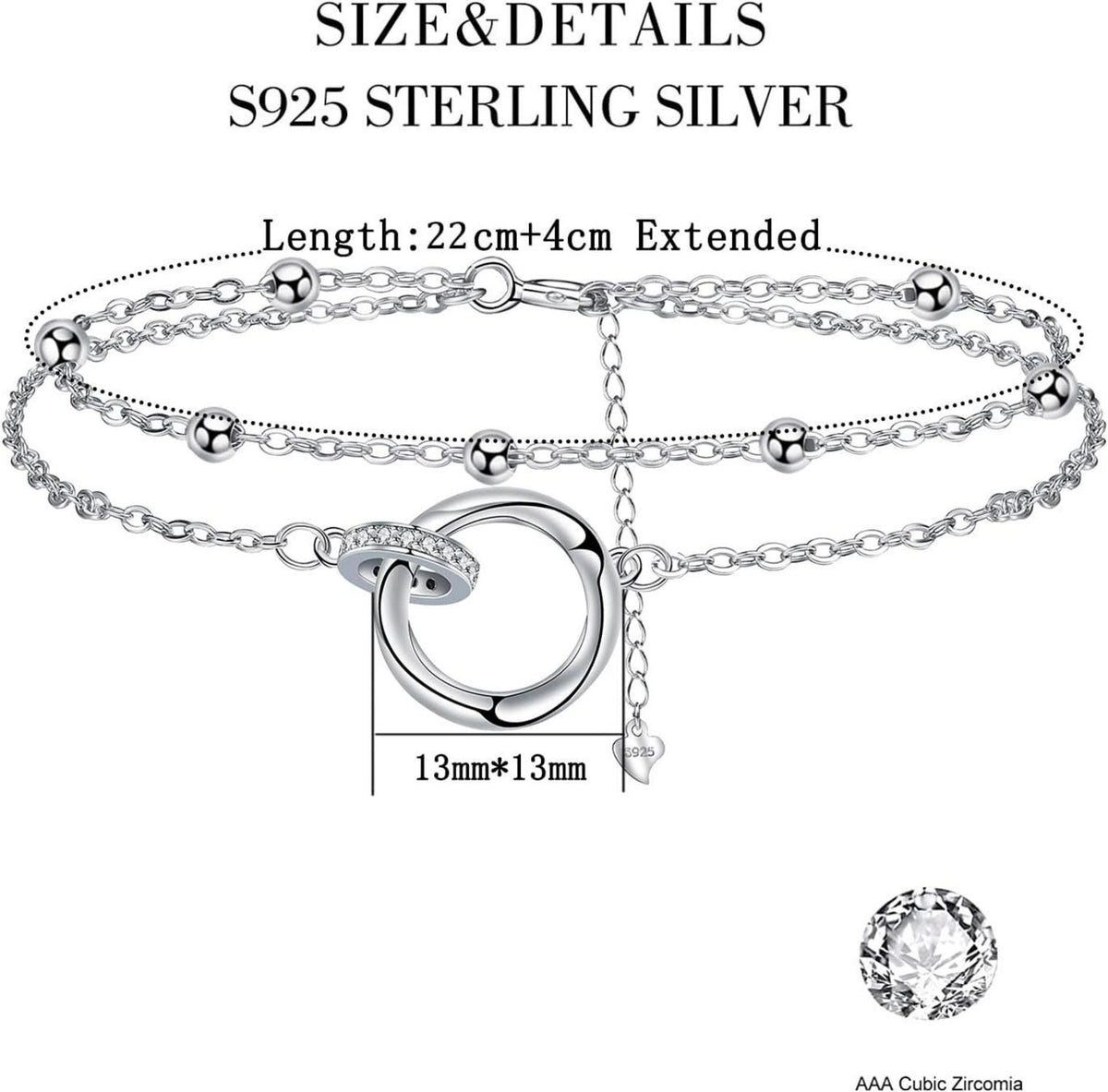 Fußkettchen Silber 925 Verstellbar Sommer Strand Geschenk Damen