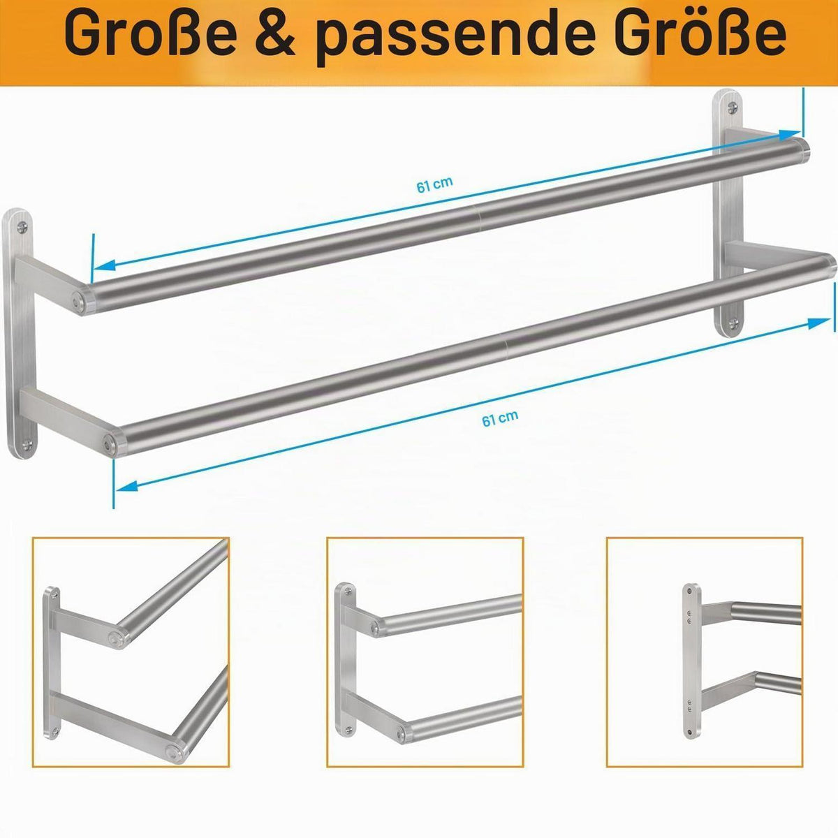 Edelstahl Handtuchhalter Wand 60cm – Gebürstetes Nickel