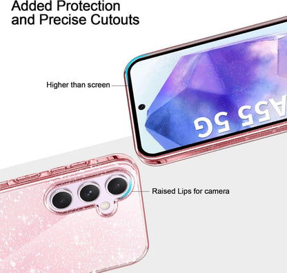 Transparente Glitzer Handyhülle Samsung Galaxy A55 5G mit Schutzfolie
