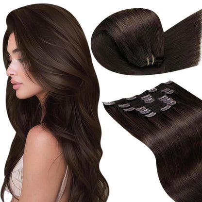 Clip-in Echthaar Extensions Dunkelbraun 55cm
