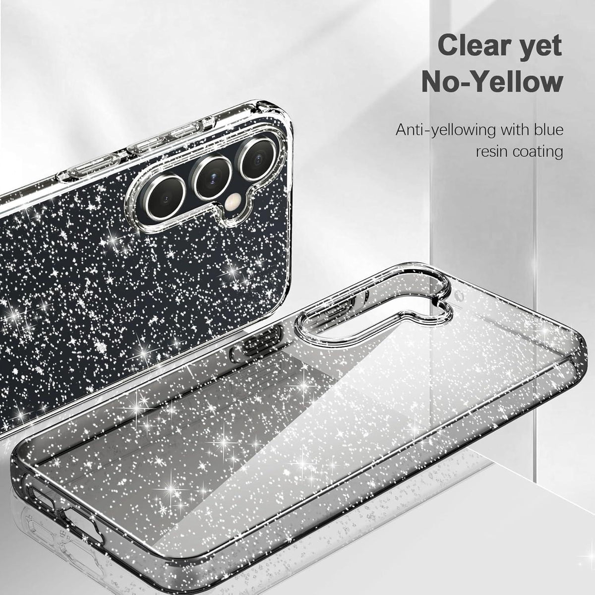 Klar Glitzer Handyhülle Samsung Galaxy A55 5G Hülle 2 Schutzfolien
