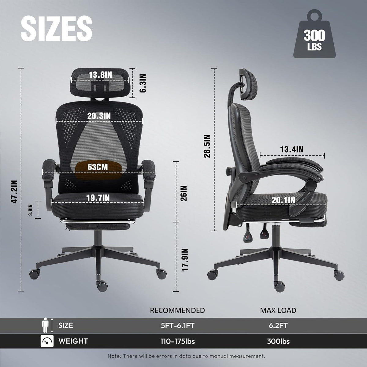 Ergonomischer Bürostuhl mit Kopfstütze und Fußstütze Schwarz