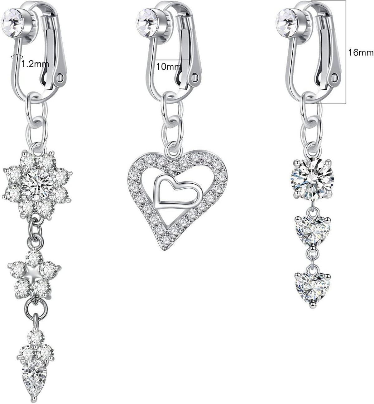 3er Set Silber CZ Fake Bauchnabelpiercing Chirurgenstahl