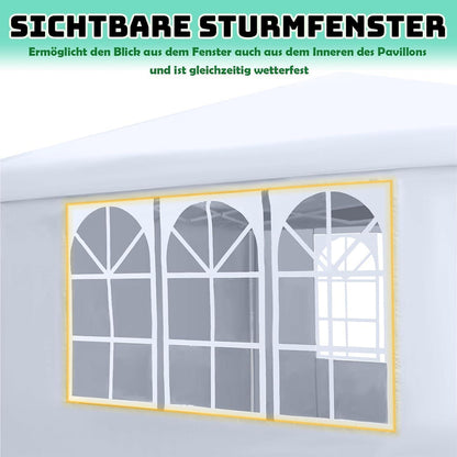 3x3m Faltpavillon Wasserdicht mit Seitenteilen & Fenstern