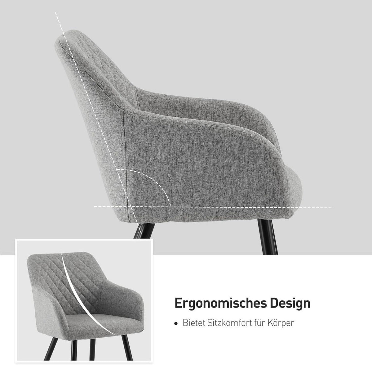 Esszimmerstühle Leinen Armlehne Metallbeine 2er Set Grau