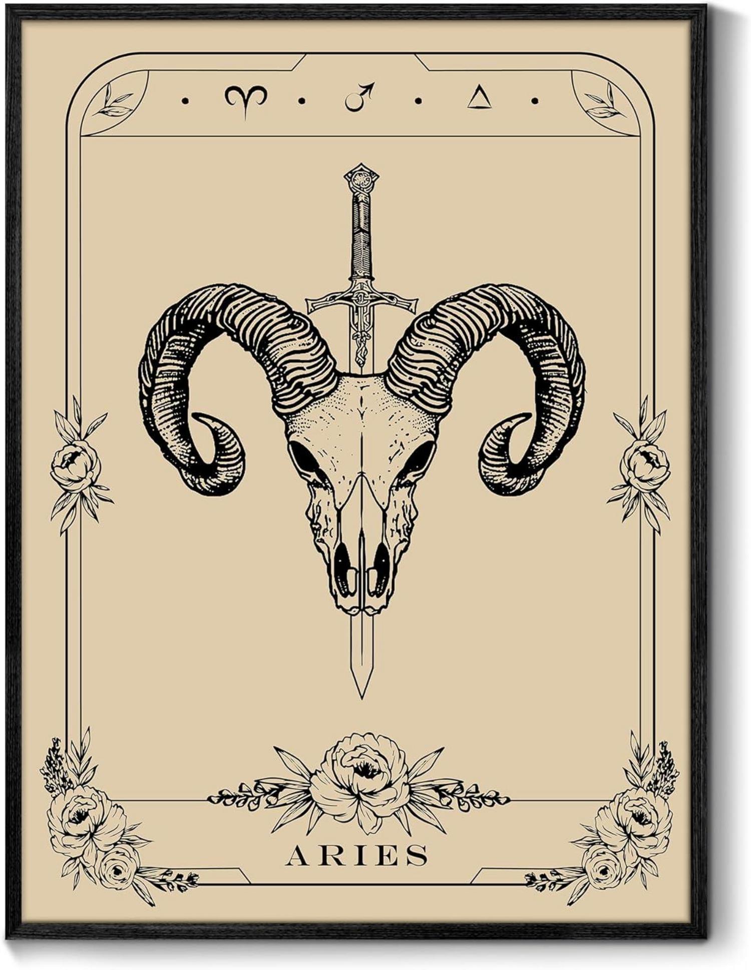 Leinwand Bilder Konstellation mit Rahmen Schwarz 30x40 cm Widder Tarot