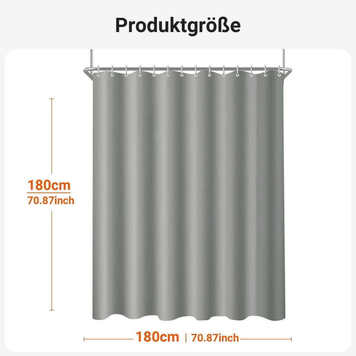 Duschvorhang Grau 180x180cm Beschwerter Saum Wasserabweisend Waschbar