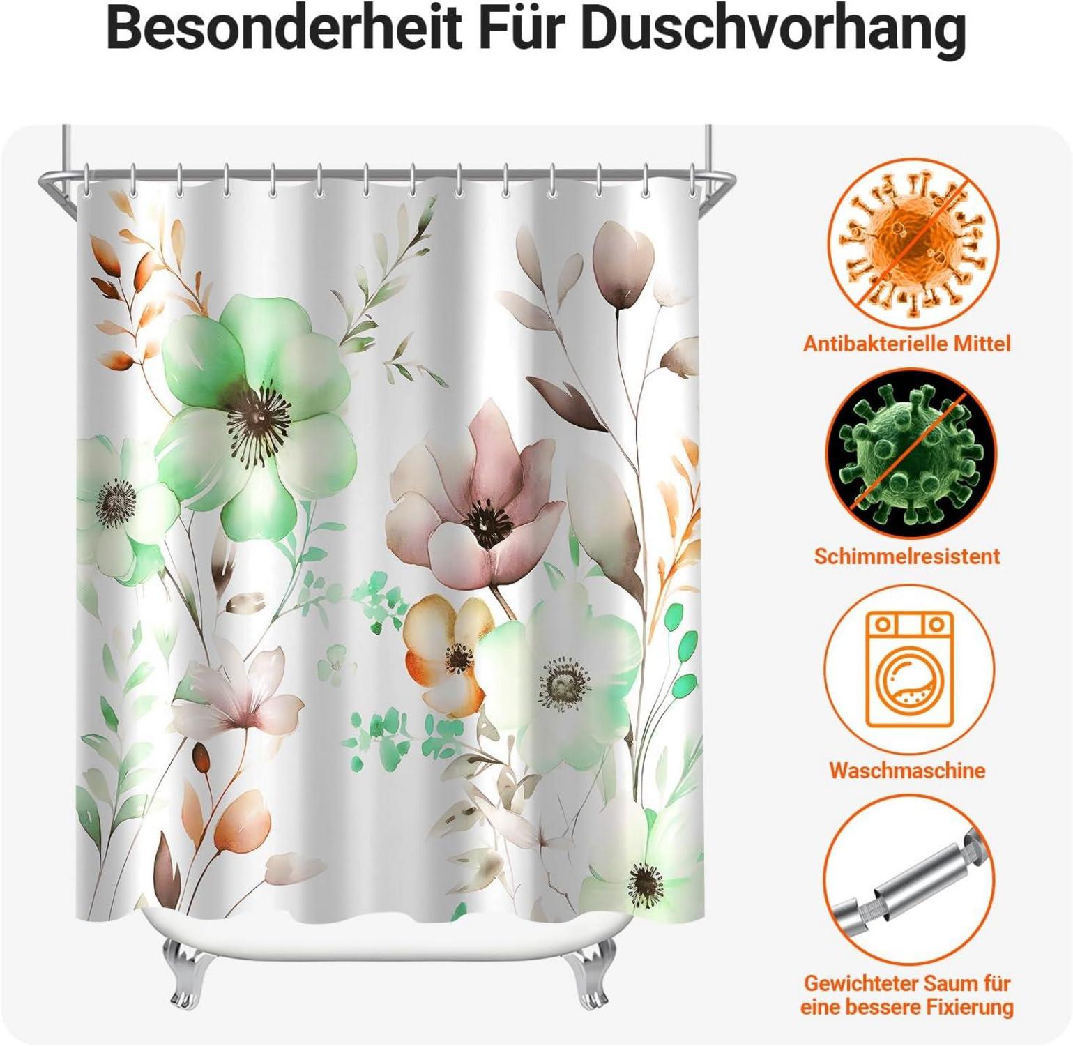Duschvorhang Blumen Zeichnen 240x200cm Antischimmel Textil 16 Ösen