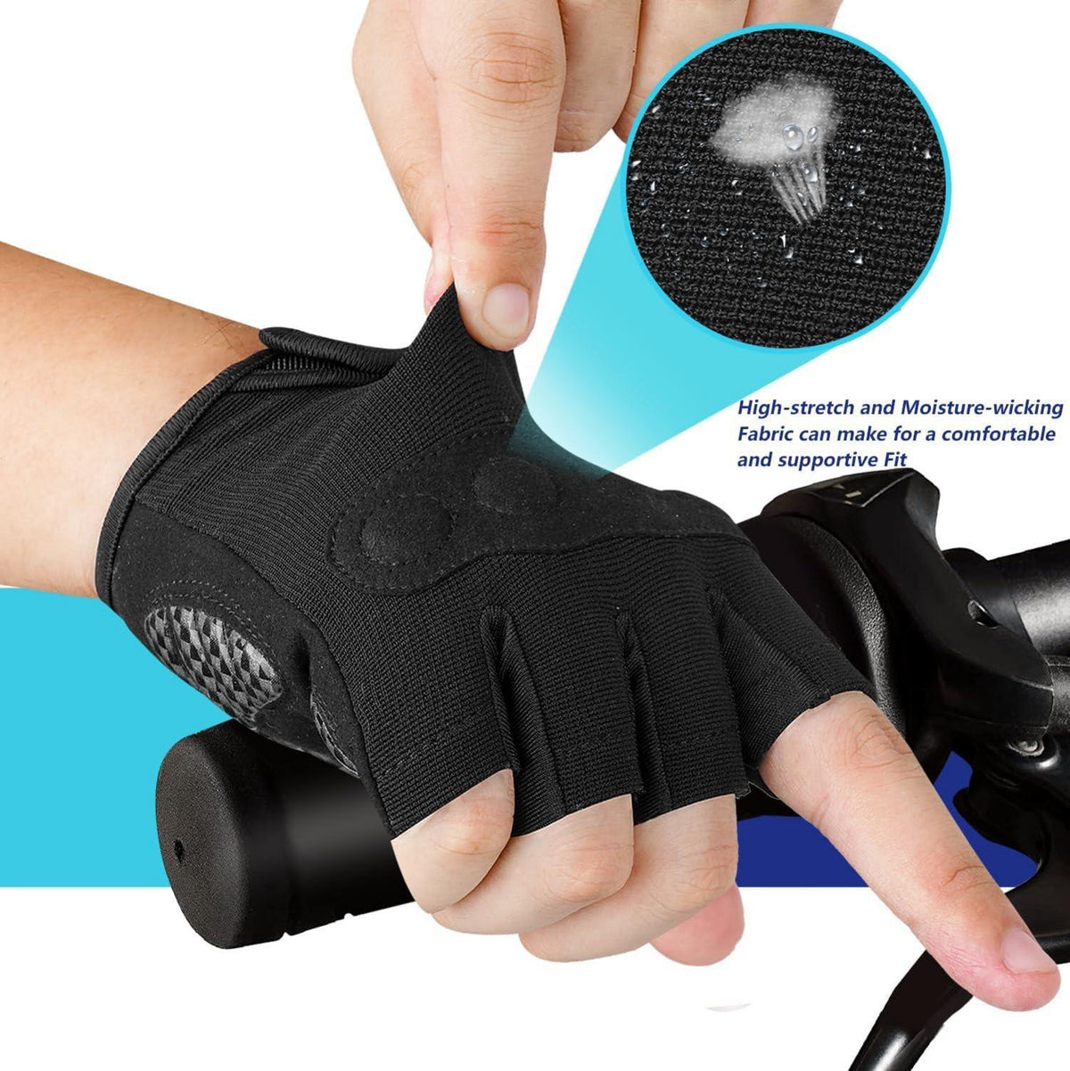 Fahrradhandschuhe Herren Damen Atmungsaktiv Halbfinger S 125 Dunkelschwarz