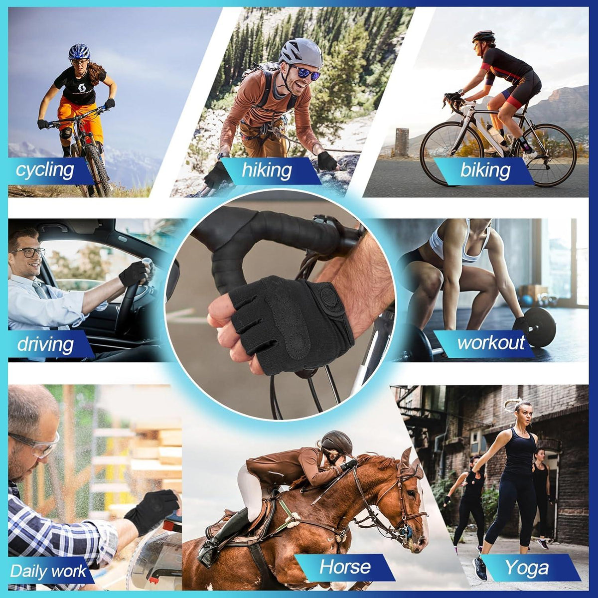 Fahrradhandschuhe Halbfinger Atmungsaktiv Radsporthandschuhe Dunkelschwarz S