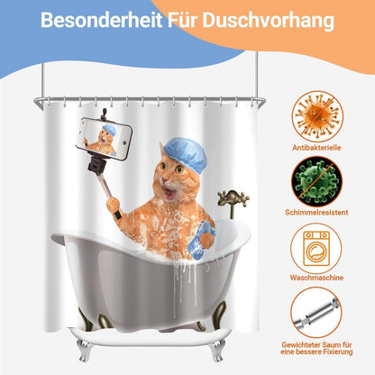 Duschvorhang Katze Selfies 180x200cm, wasserabweisend & waschbar