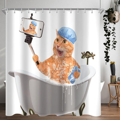 Duschvorhang Katze Selfies 180x200cm, wasserabweisend & waschbar