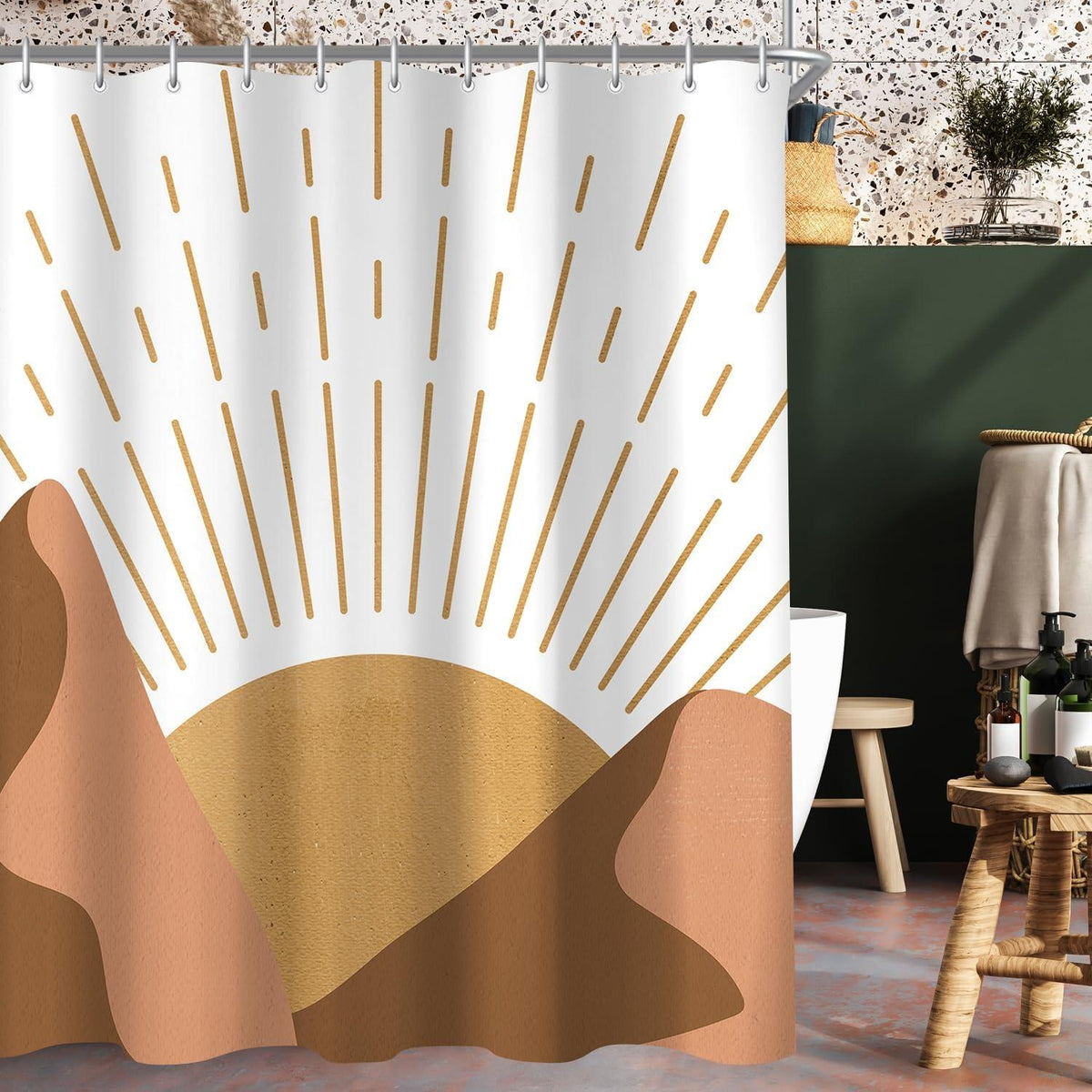 Duschvorhang 180x200cm Sonne Impression Polyester Badezimmer 12 Ösen