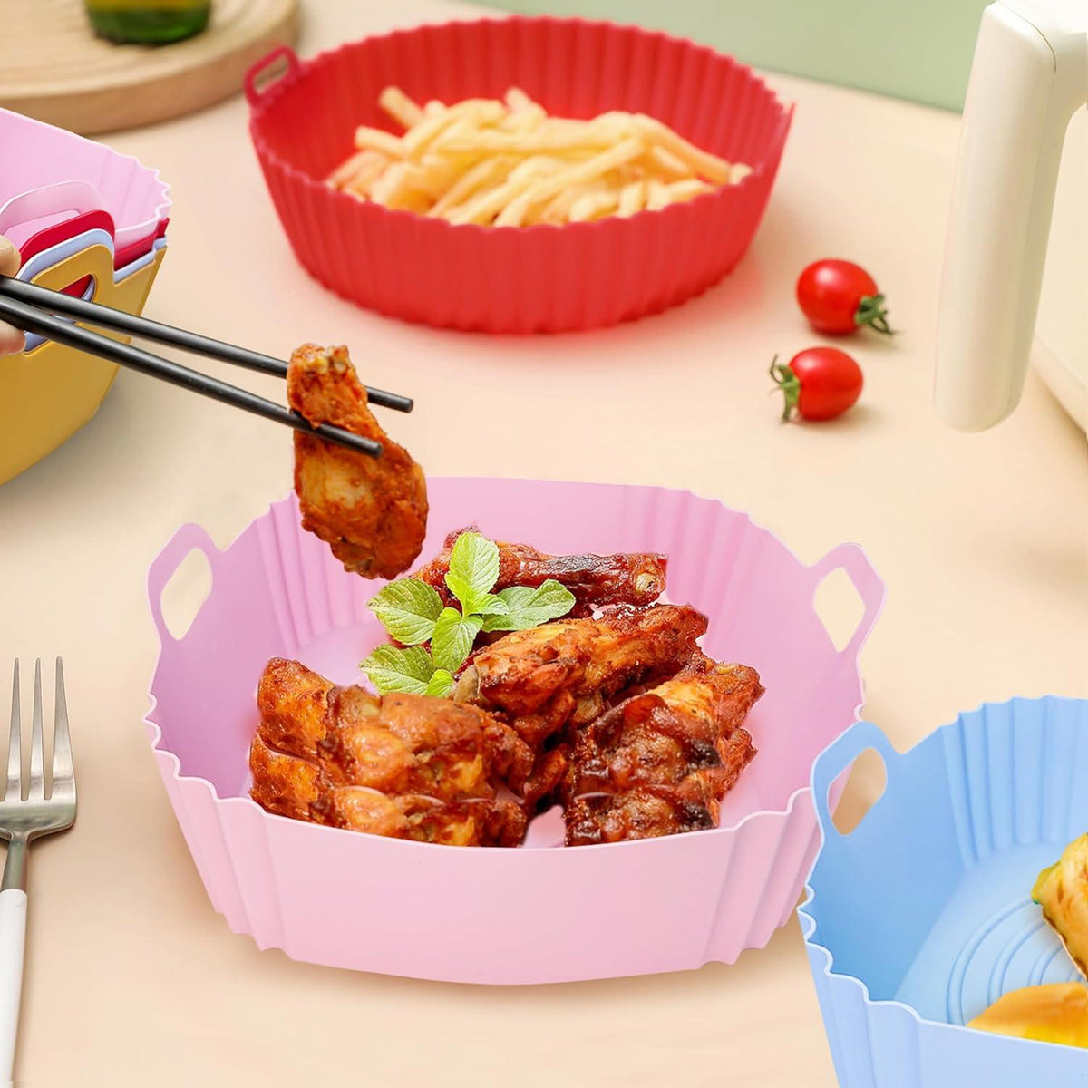 Silikonform für Heißluftfritteuse 4er Set Zubehör Pot Liners 22cm
