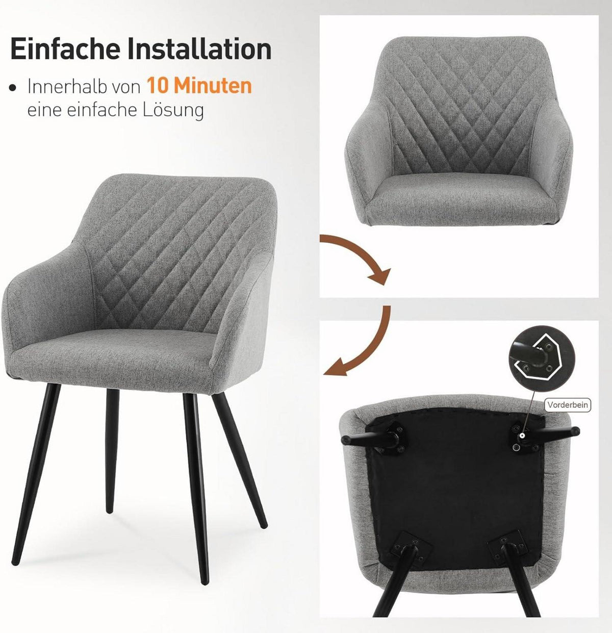 Esszimmerstühle 4er Set Leinen Bezug Armlehne Metallbeine Granitgrau