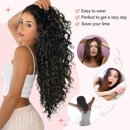 22 Zoll Lockige Haarverlängerung Aschblond - Clip In Set