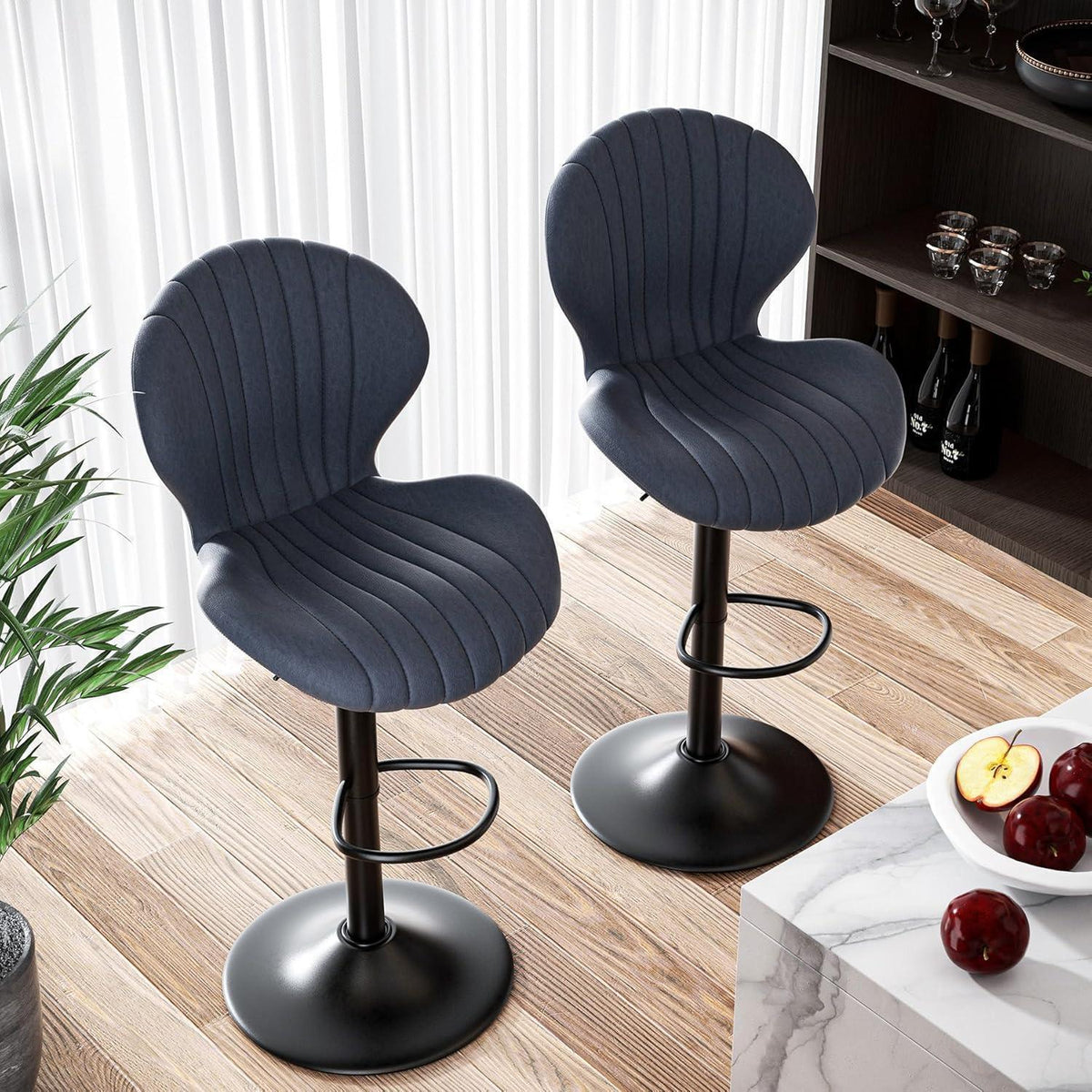 Verstellbarer Barhocker 2er Set mit Fußstütze & 360° Drehung