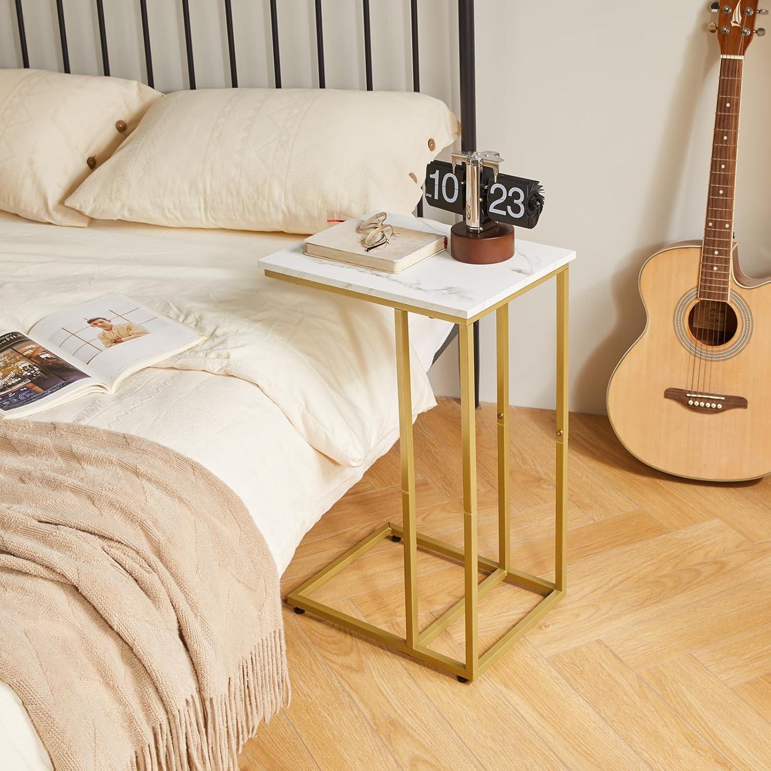 2er Set Beistelltische Wohnzimmer Sofa Laptoptisch Marmor Goldmetall