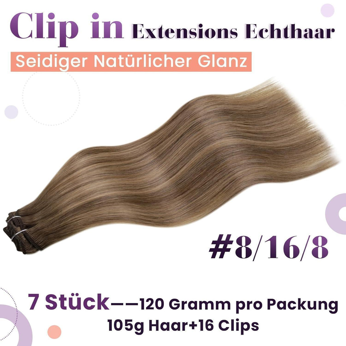 Echthaar Clip-In Extensions Braun Balayage Ombre 45cm