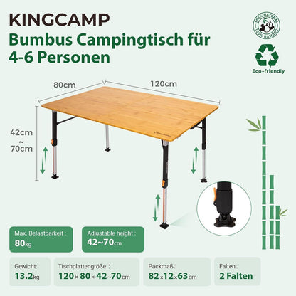 Höhenverstellbarer Bambus Campingtisch klappbar 120x80cm