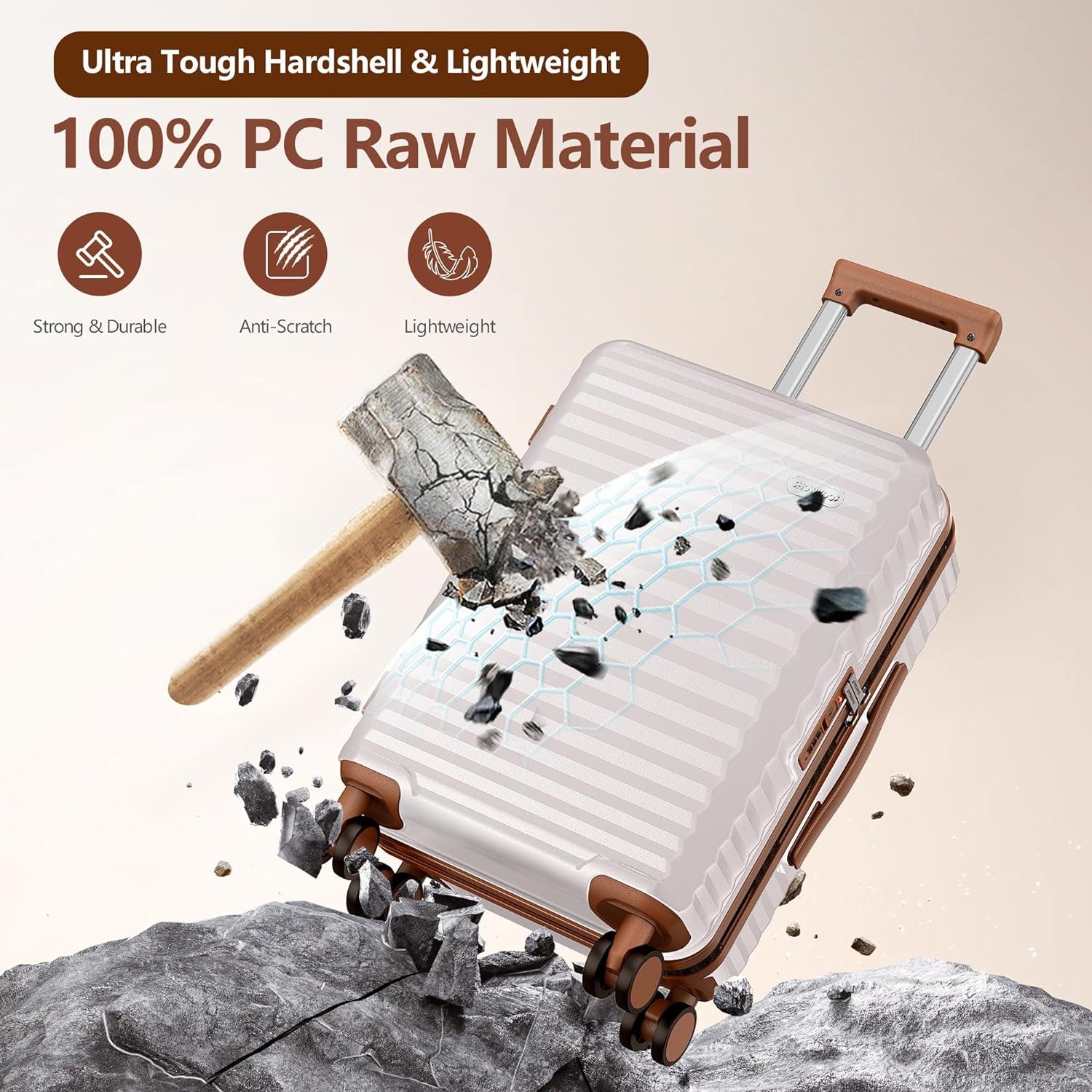 Hartschalenkoffer Mittelgroß Leicht Polycarbonate Rollen Set Beige