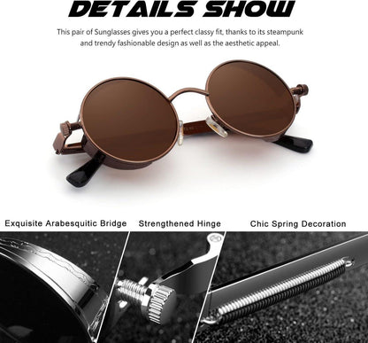 Polarisierte Sonnenbrille UV400-Schutz Retro Steampunk Rund