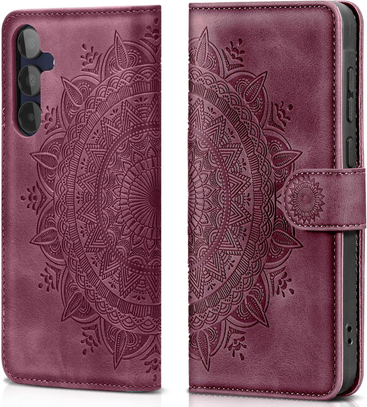 Samsung Galaxy A15 5G Lederhülle Weinrot Flip Wallet Case Standfunktion