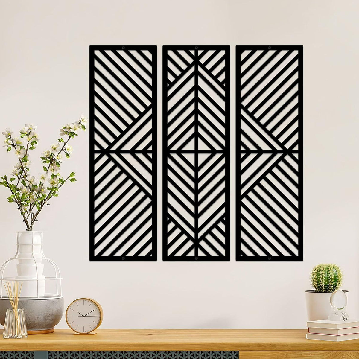 Moderne Geometrische Metall-Wanddekoration Set, Schwarz, 3