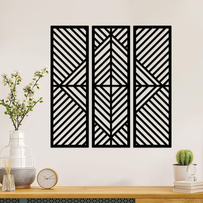 Moderne Geometrische Metall-Wanddekoration Set, Schwarz, 3