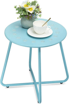 Outdoor Beistelltisch mit Blumenausschnitten, Wetterfester Stahl, Rund