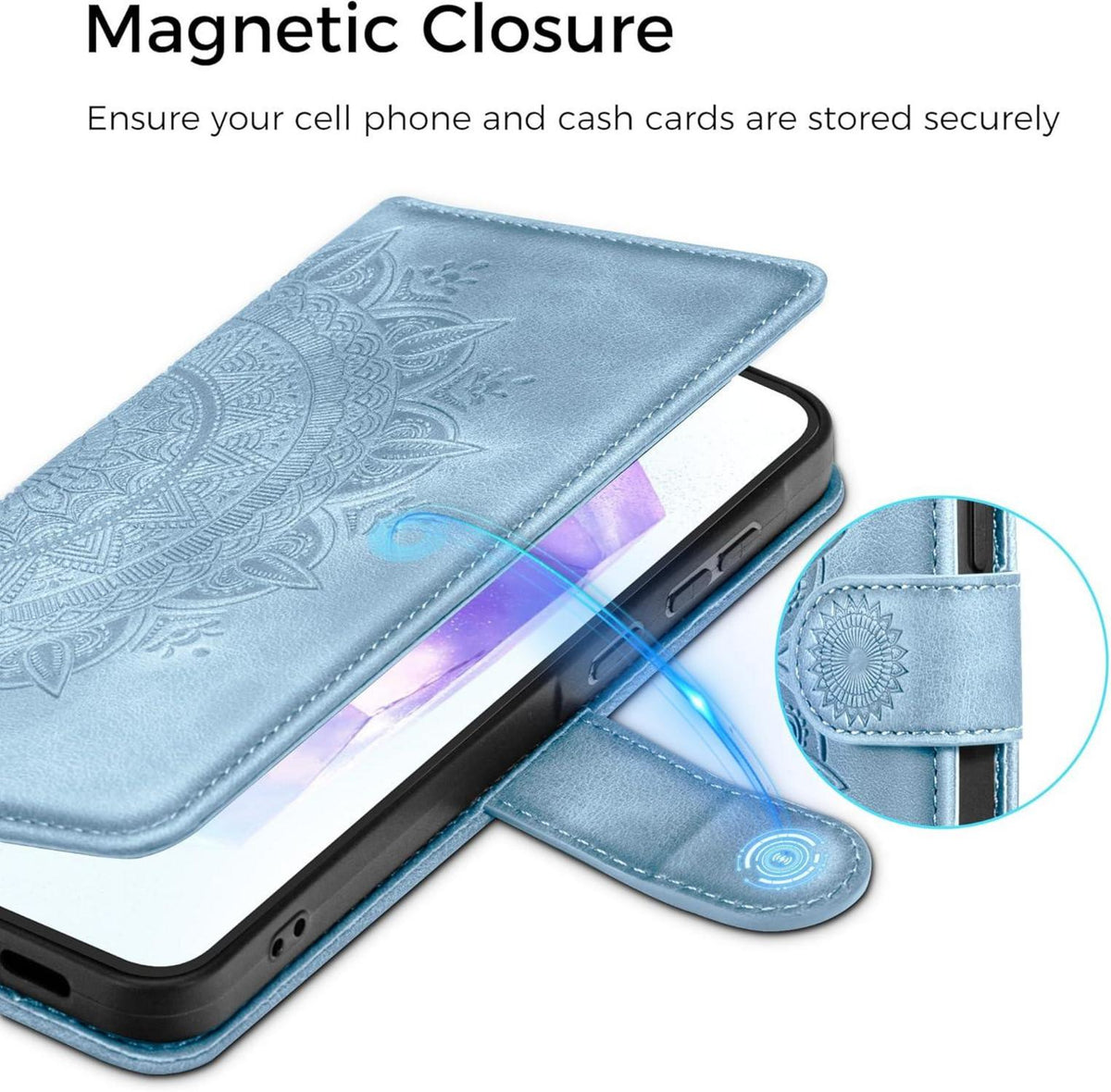 EASDNB Samsung Galaxy A55 5G Leder Flip Wallet Hülle Himmelblau