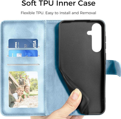 Samsung Galaxy A55 5G Leder Wallet Hülle Kartenfach Magnet Standfunktion Blau