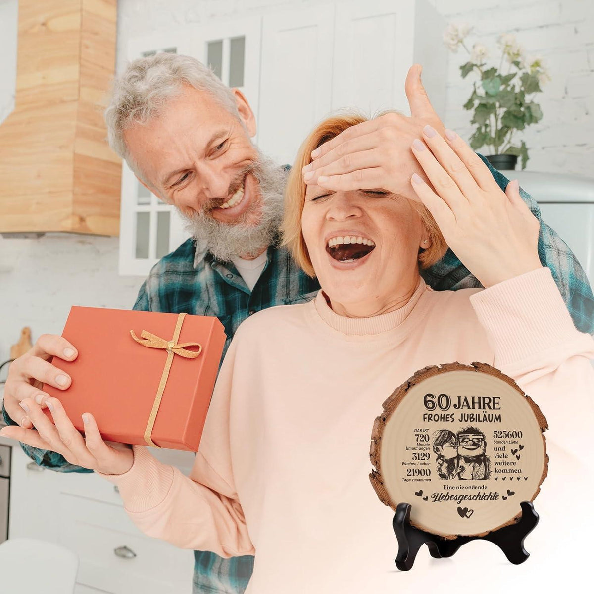 Holzplakette 60. Hochzeitstag Geschenk für Sie & Ihn