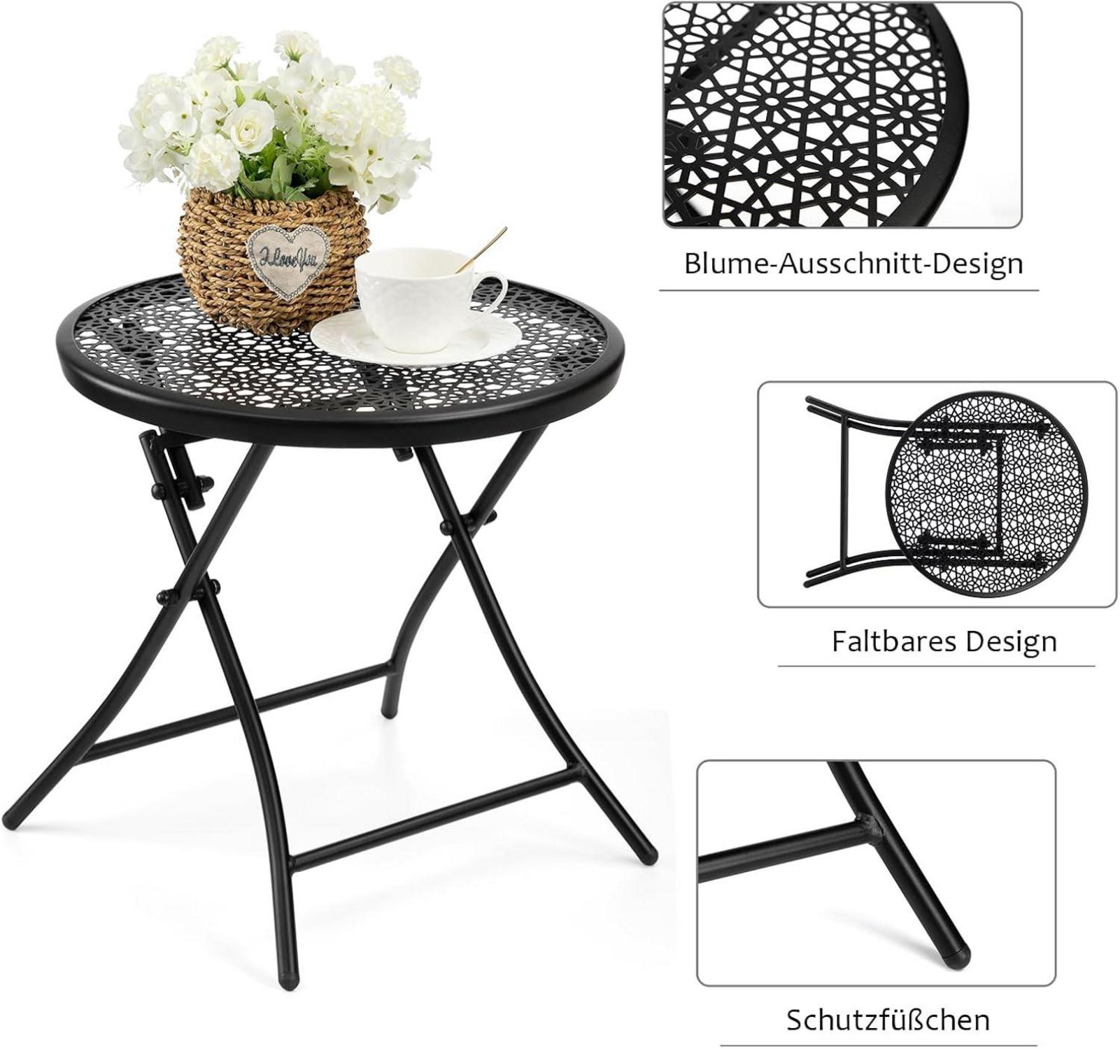 Faltbarer Outdoor Beistelltisch Schwarz Metall Blume Terrasse Hof