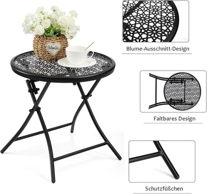 Faltbarer Outdoor Beistelltisch Schwarz Metall Blume Terrasse Hof