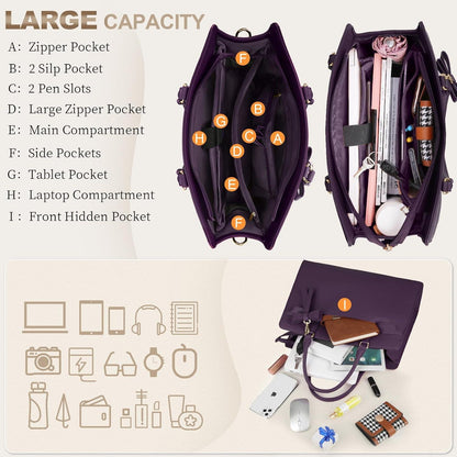 Große Damen Laptoptasche PU Leder Wasserdicht Geldbörse Set 15.6 Zoll