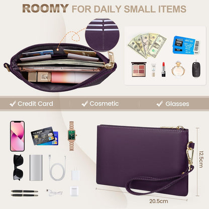 RAINSMORE Handtasche Damen Groß 15.6 Zoll Laptoptasche Wasserdicht PU Leder Arbeitstasche Umhängetasche mit Geldbörse 2-teiliges Set Lila