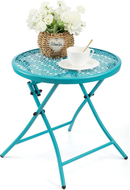 Faltbarer Outdoor Beistelltisch Metall Blume Hof Balkon Rasen